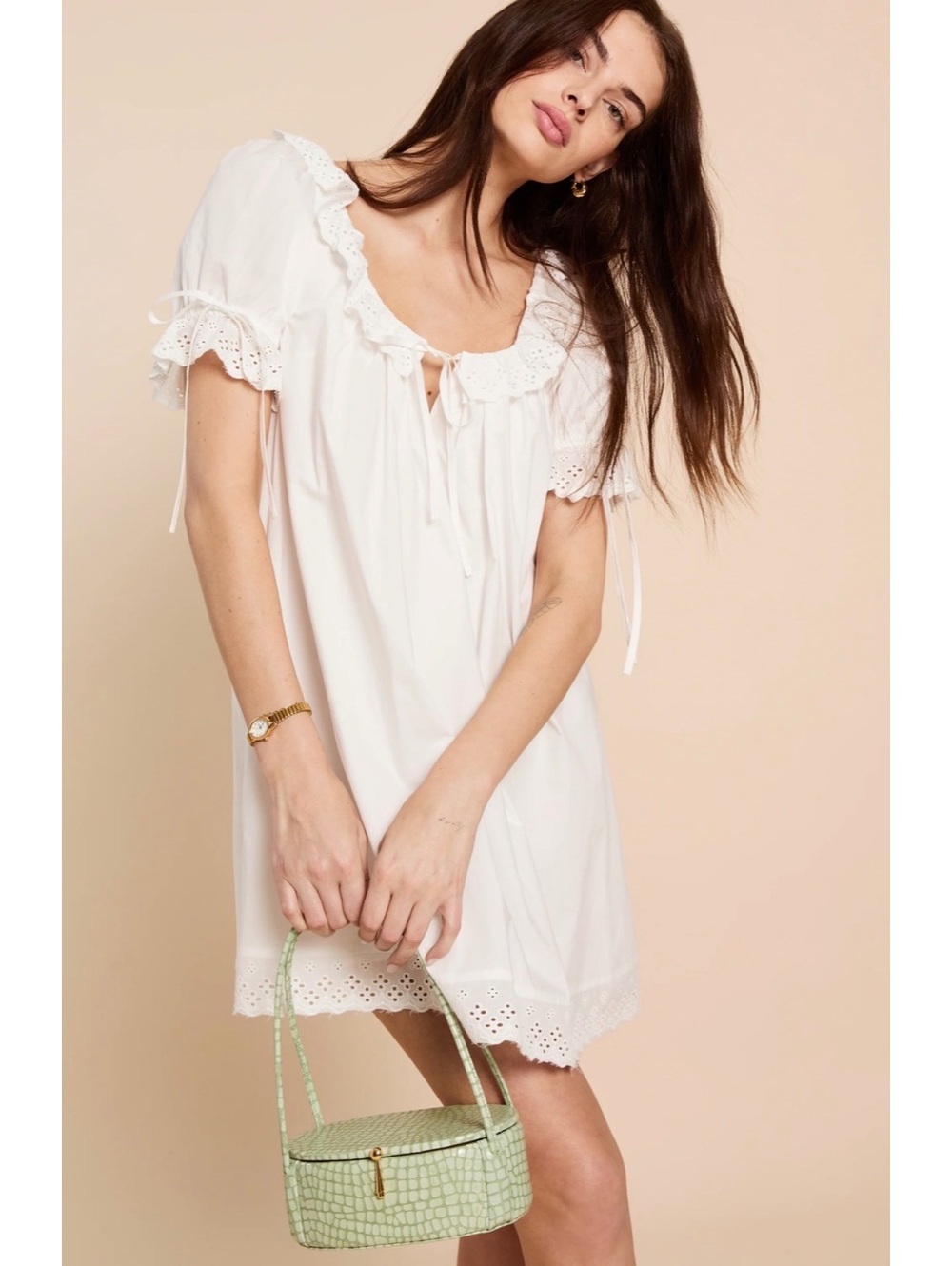 NWT Kourt By Few Moda Juliet Cotton Lace Trim Mini Dress Size Large White